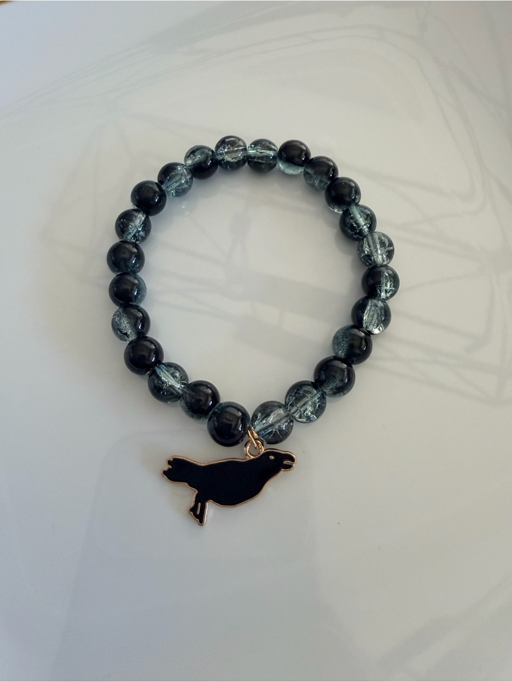 Black & Gray Beaded Bracelet with Bird Charm